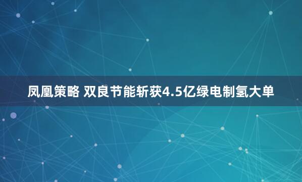 凤凰策略 双良节能斩获4.5亿绿电制氢大单